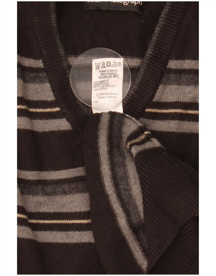 Marks & Spencer Herre Autograph V-hals sweater XL Sort Stribet