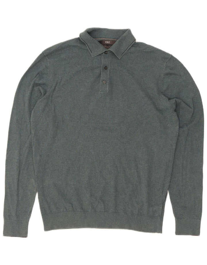 Marks & Spencer Herre Polo Neck Jumper Sweater Medium Grøn Bomuld