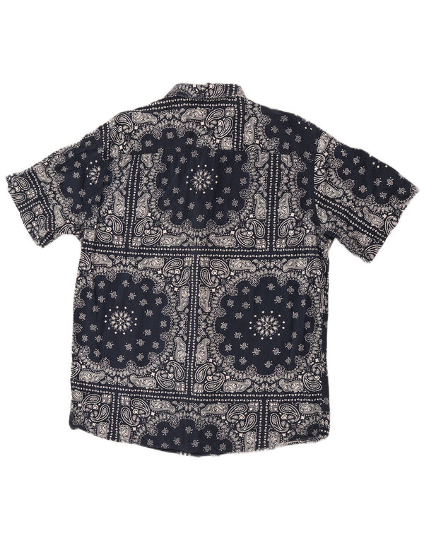 Jack & Jones Mens Short Sleeve Shirt Medium Navy Blue Paisley Cotton