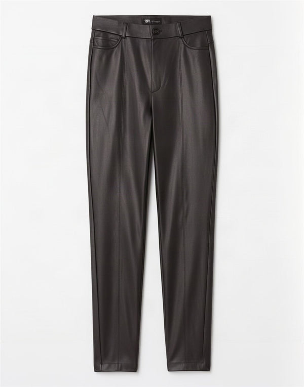 Zara Dame Skinny imiteret læderbukser Medium W28 L29 sort polyurethan