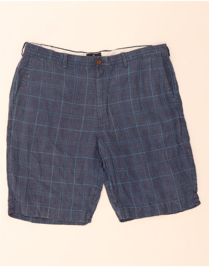 MARKS & SPENCER Chino-shorts til mænd W40 XL Marineblå ternet linned