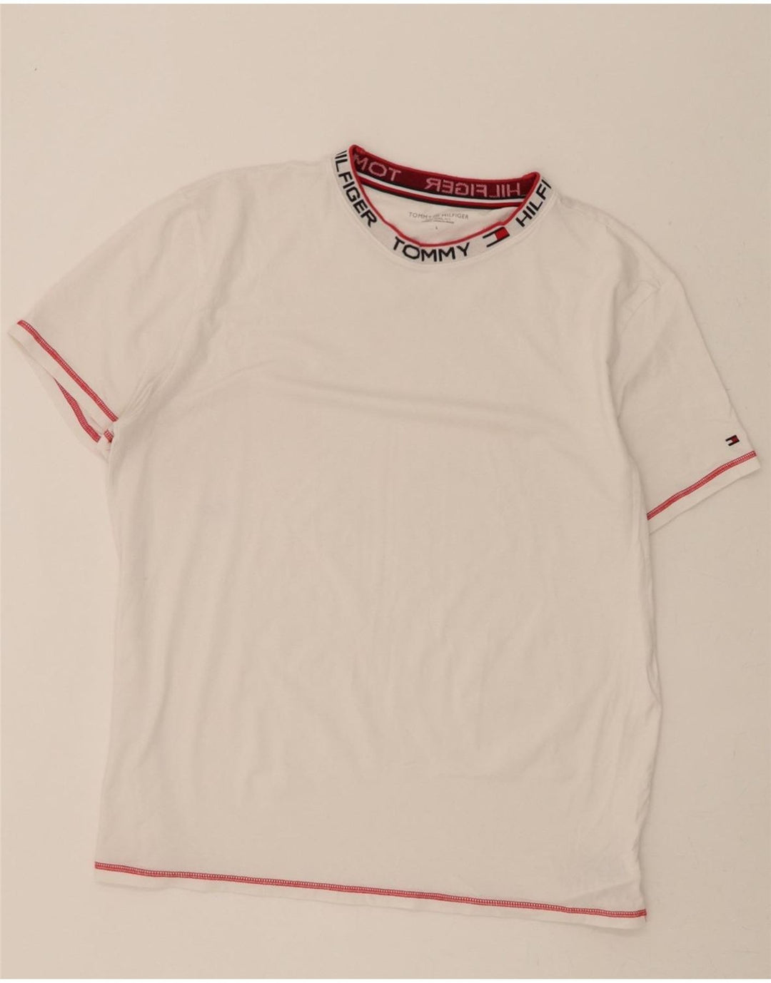 TOMMY HILFIGER Mens T-Shirt Top Large White Cotton Vintage Tommy Hilfiger and Second-Hand Tommy Hilfiger from Messina Hembry 