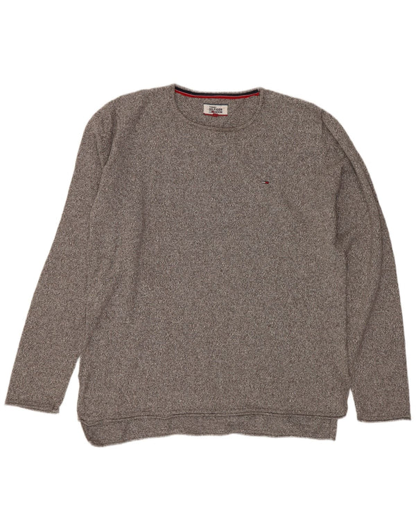 Tommy Hilfiger Herre trøje med rund hals, mellemgrå flækket bomuld