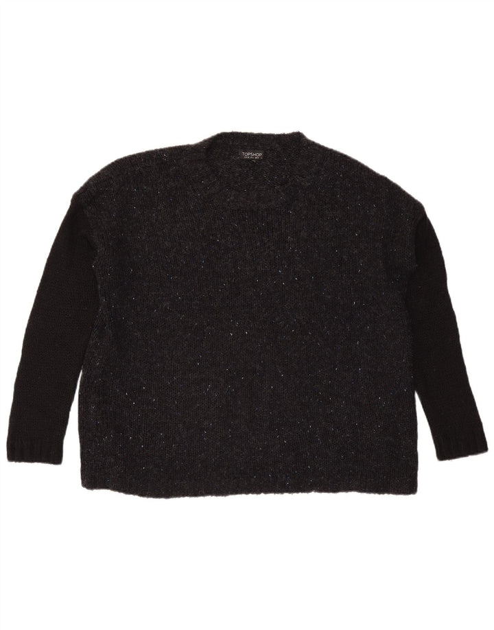 Topshop Dame Oversized Crew Neck Jumper Sweater UK 10 Small Grey Flecked