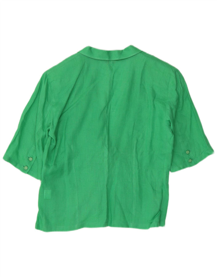 Vintage Dame Kortærmet 1 Knap Blazer Jakke IT 44 Medium Green Linen