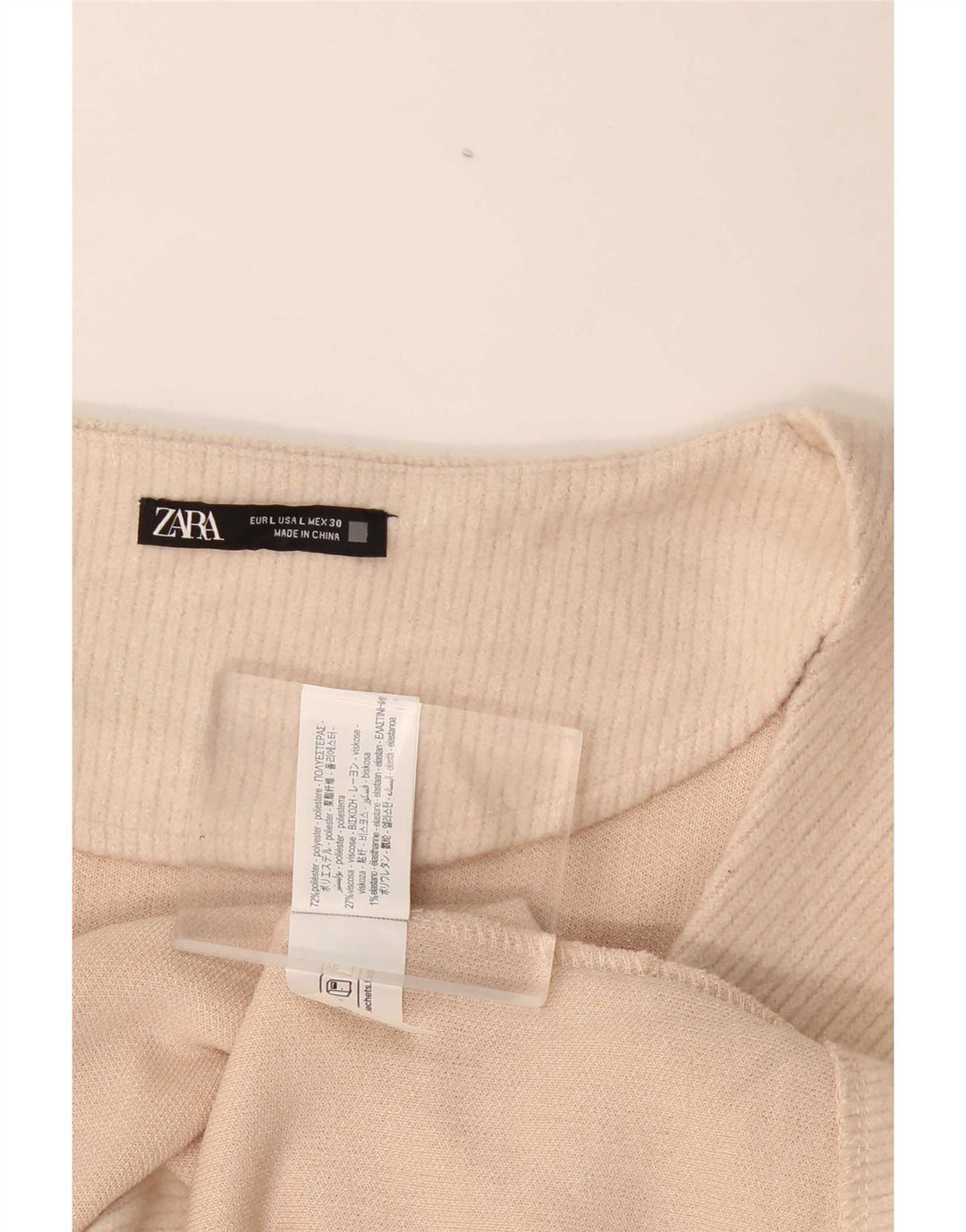 Zara Dame Langærmet Bluse Top UK 14 Stor Beige Polyester