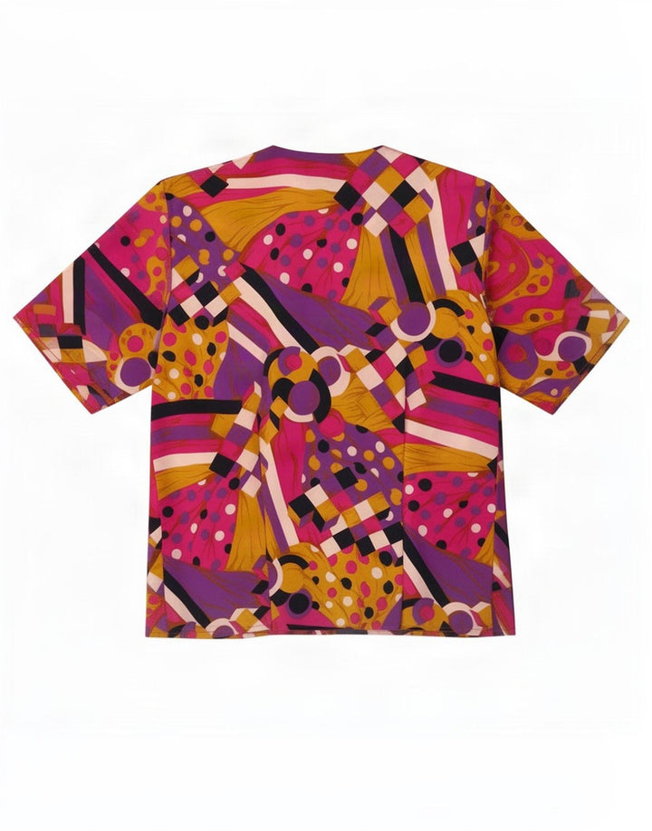 Vintage Dame Shirt Bluse UK 14 Stor Flerfarvet Geometrisk