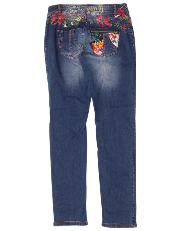 Desigual Womens Graphic Slim Jeans EU 32 2XS W23 L32 Blue Floral Cotton