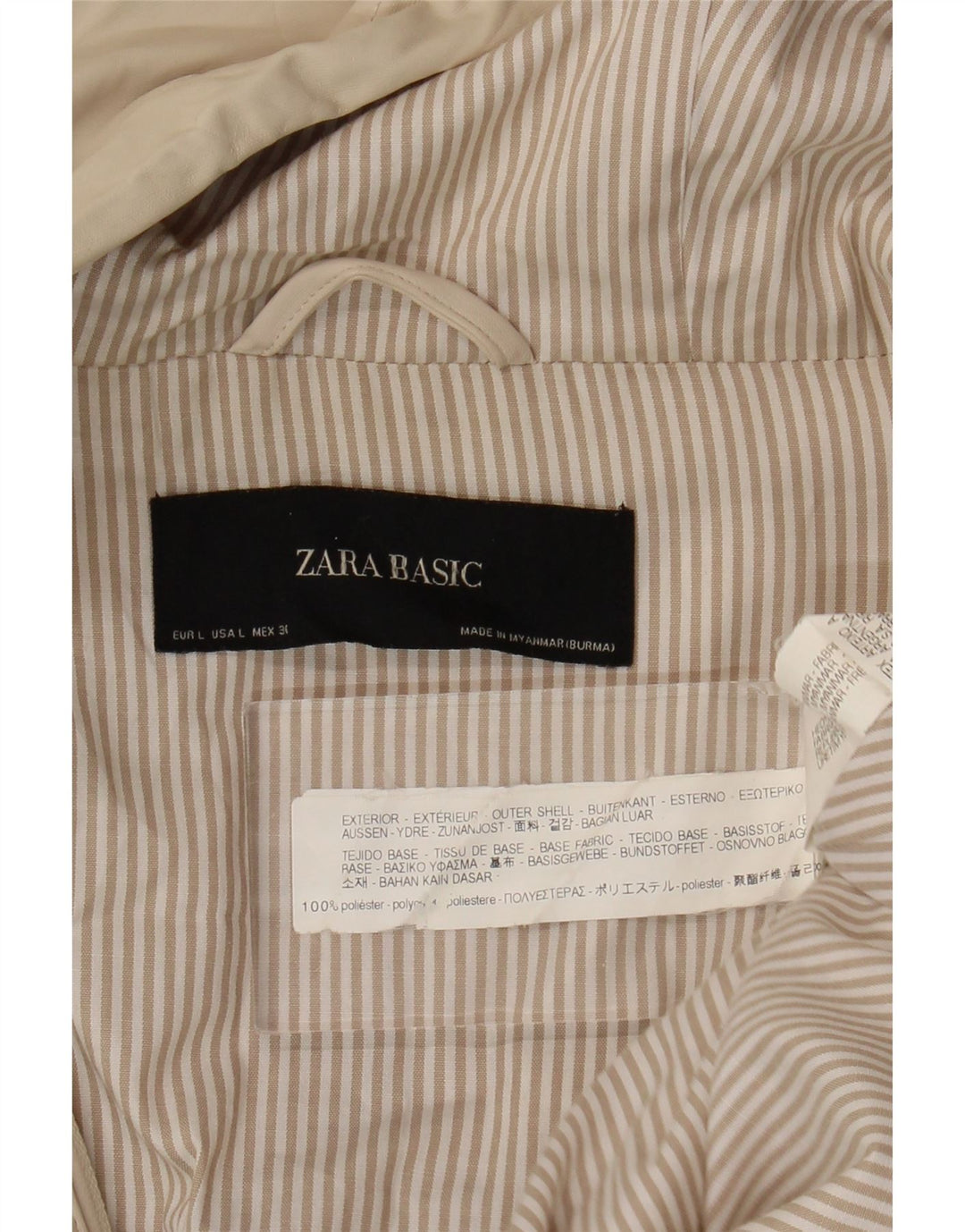 Zara Dame Hætte vindjakke UK 16 Stor Beige Polyester