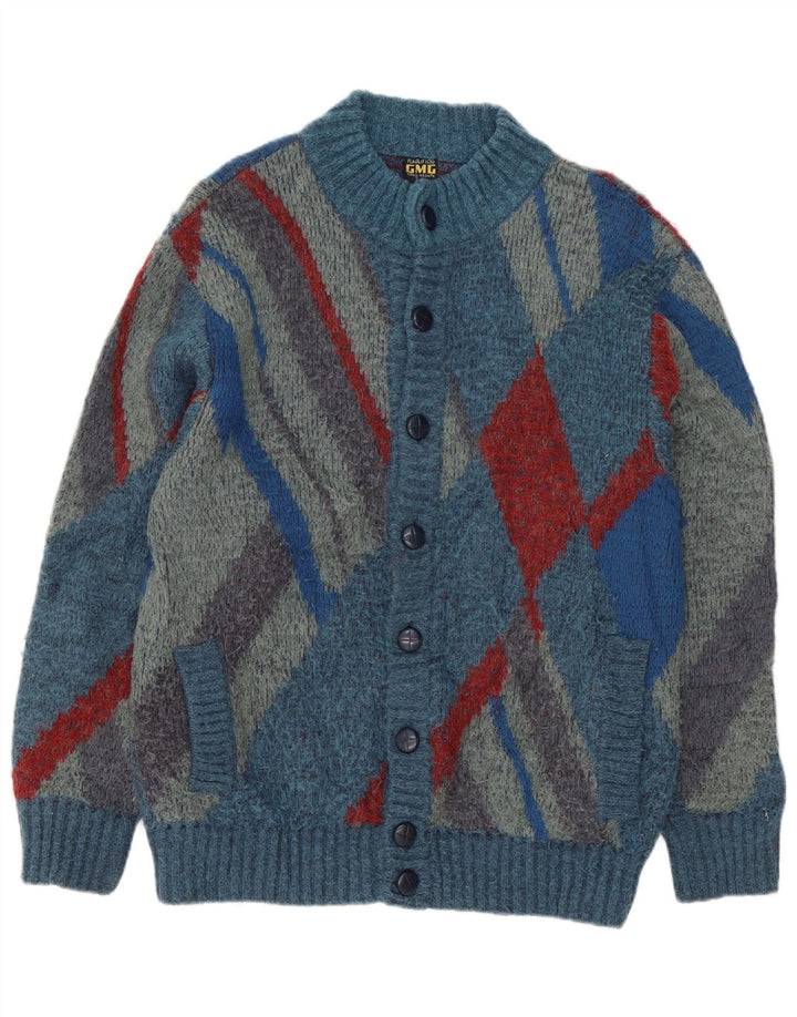 Maglificio Herre Cardigan Sweater IT 48 Medium Blue Geometric Acryl