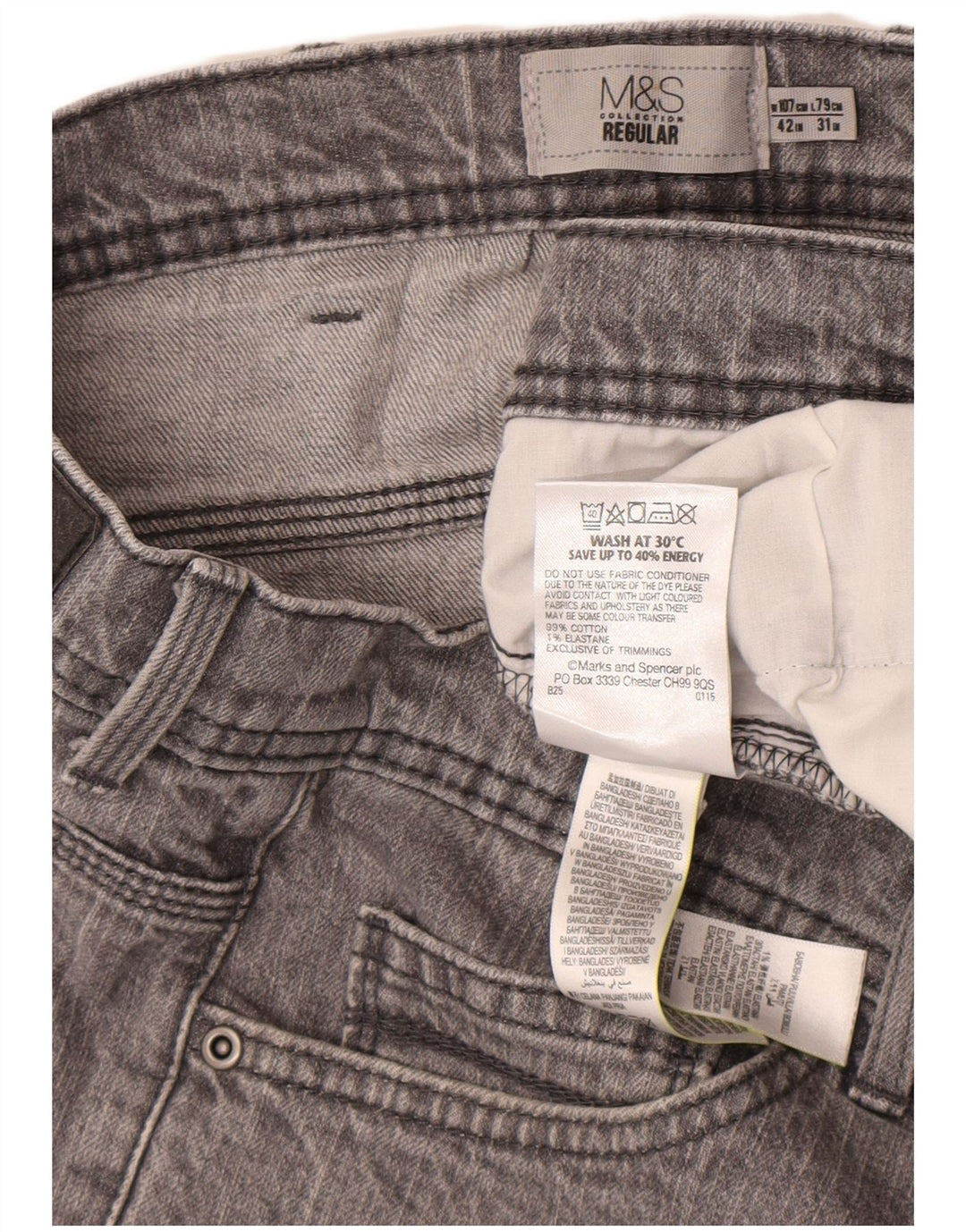Marks & Spencer Herre Regular Fit Straight Jeans W42 L31 Grå Bomuld