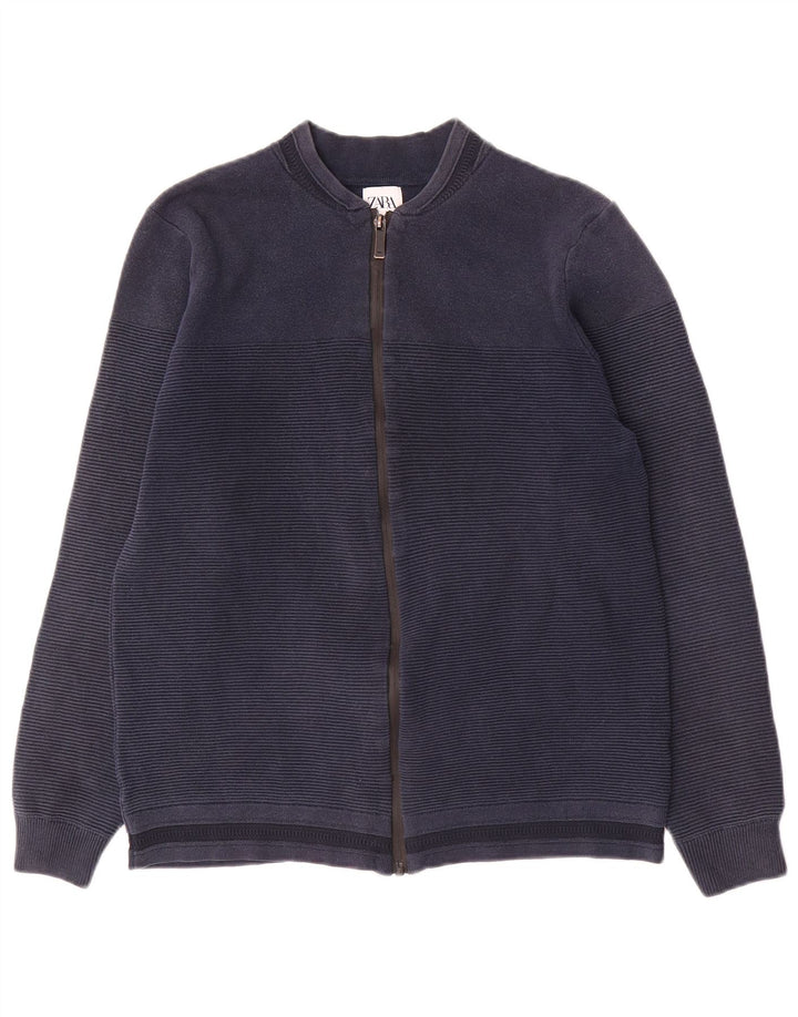 Zara herre cardigan sweater Medium marineblå nålestribet