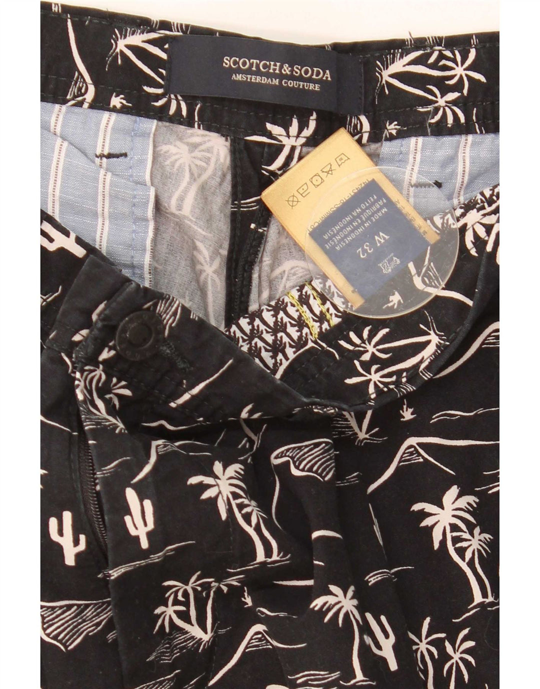 Scotch & Soda Herre Abstrakt mønster Chino Shorts W32 Medium Black Hawaiian