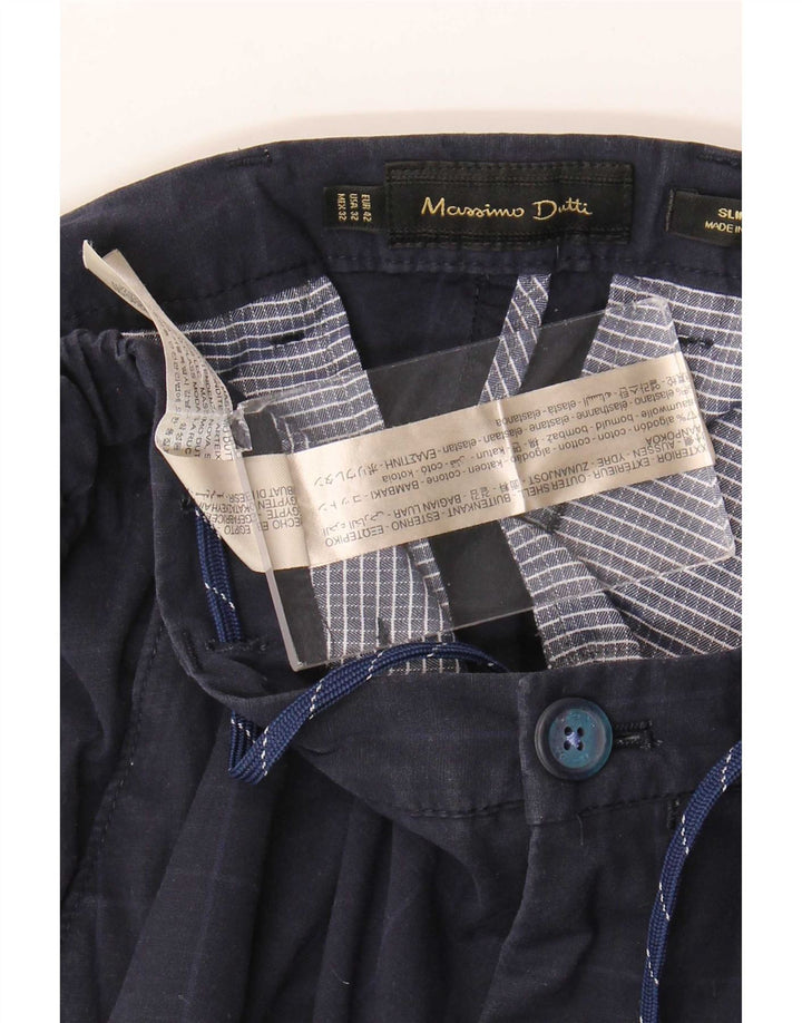 Massimo Dutti Herre Chinobukser EU 42 Large W32 L32 Navy Blue Check