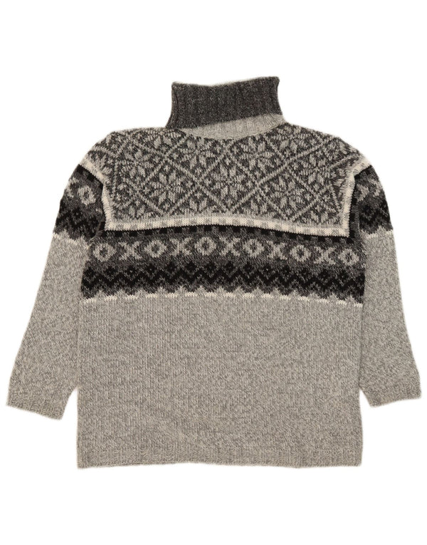 Vintage Dame Roll Neck Jumper Sweater UK 14 Medium Grey Fair Isle Akryl