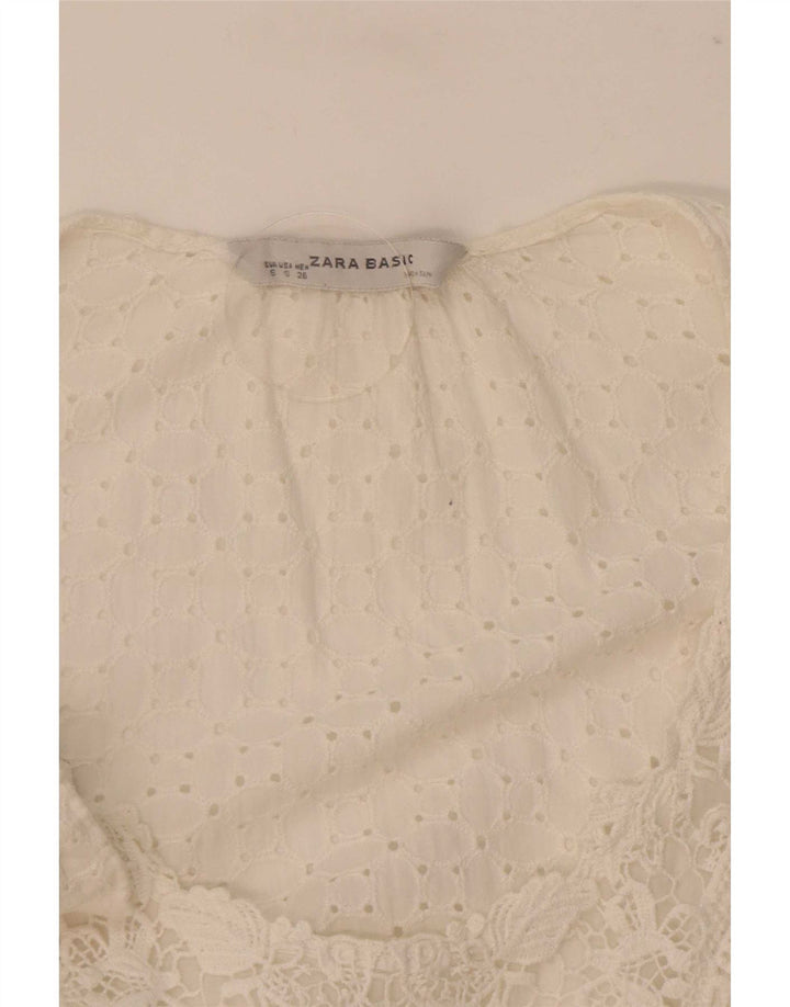Zara Dame 3/4 ærmet bluse Top UK 10 Small White