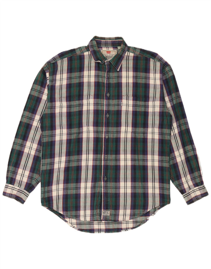LEVI'S Mens Flannel Shirt Medium Green Check Cotton