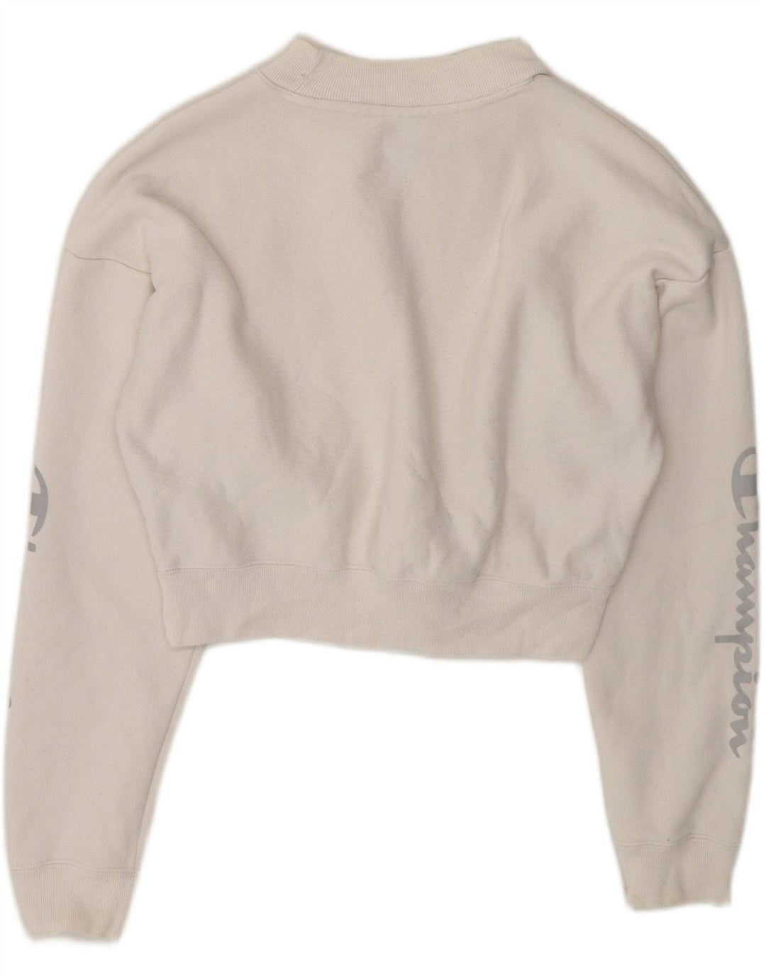 CHAMPION Womens Crop Graphic Sweatshirt Jumper UK 10 Small Off White