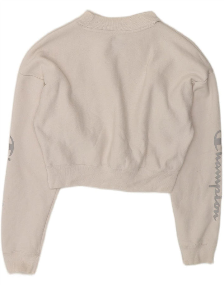 CHAMPION Womens Crop Graphic Sweatshirt Jumper UK 10 Small Off White