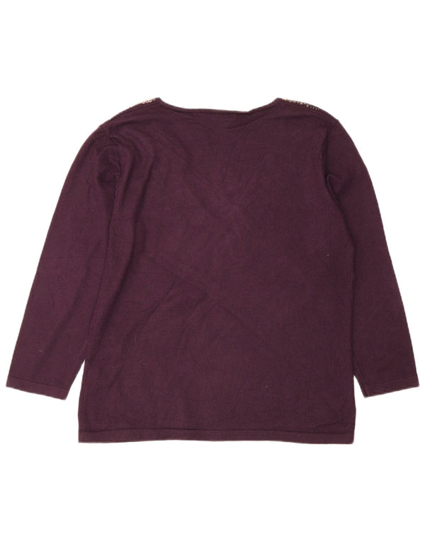 Marks & Spencer Dame V-hals sweater UK 16 Large Burgundy Viscose