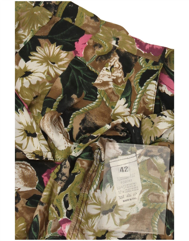 Vintage kortærmet skjortebluse til kvinder IT 42 Medium Green Floral