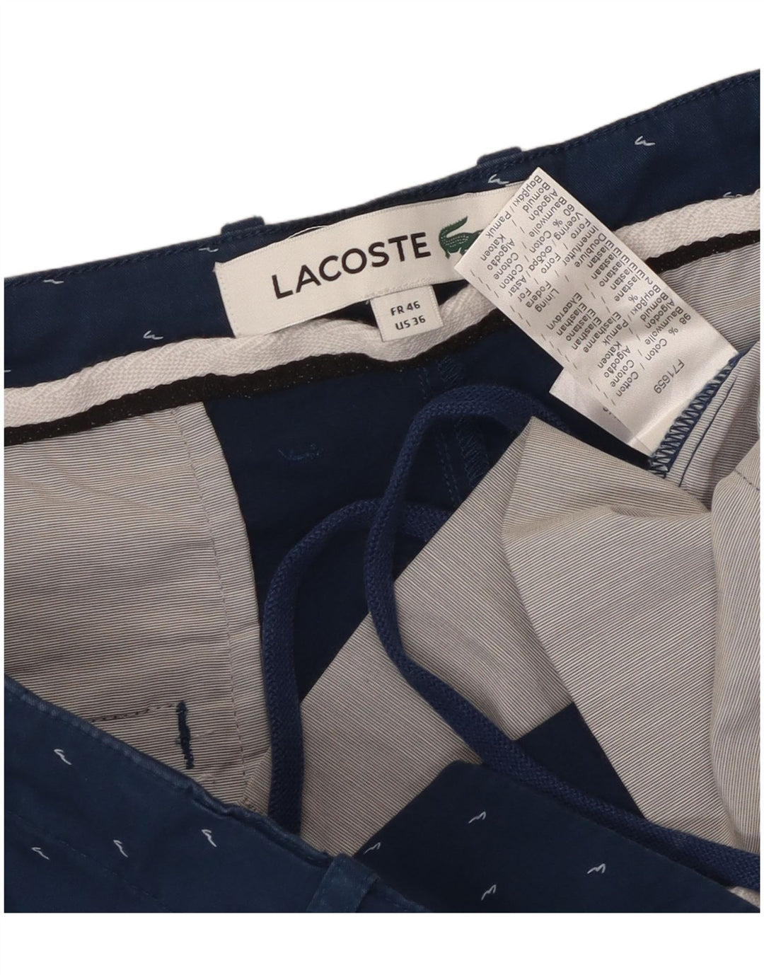 Lacoste Herre Chino Shorts Størrelse 46 Large W36 Navy Blue Plettet Bomuld