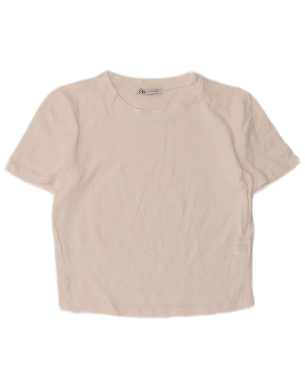Zara Womens Crop T-Shirt Top UK 14 Stor hvid bomuld