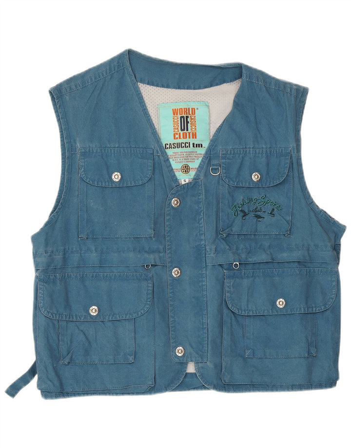 Casucci Herre Utility Gilet UK 36 Small Blue Cotton