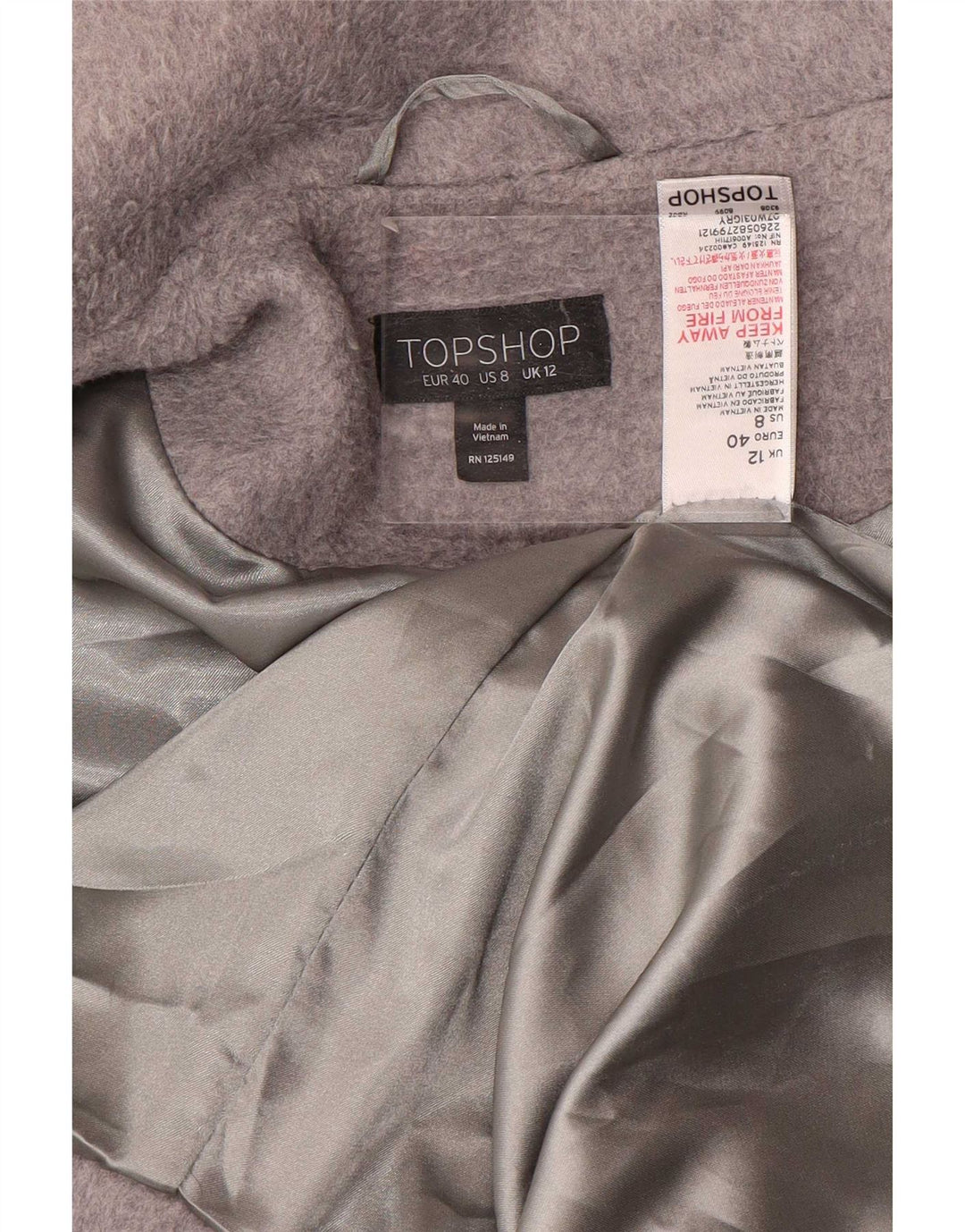 Topshop Dame Oversized Overfrakke UK 12 Medium Grå Polyester