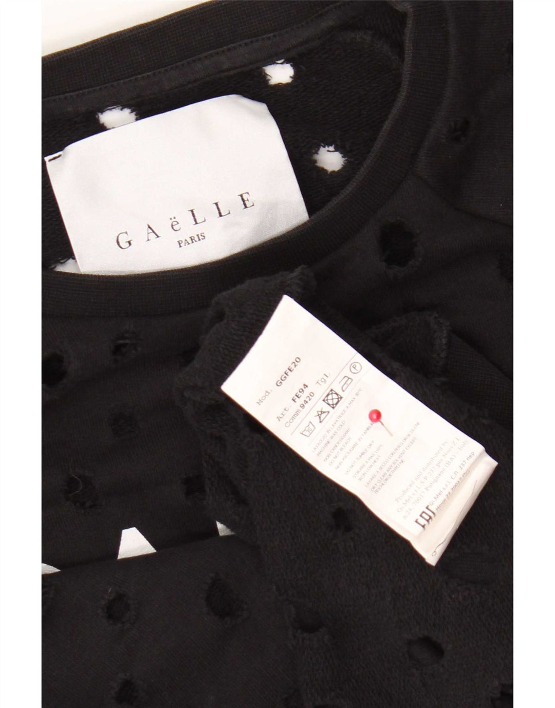 Gaelle Womens Distressed Graphic Sweatshirt Jumper UK 14 Large Black Bomuld