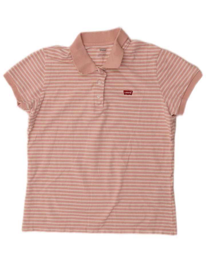 Levi's Dame Polo Shirt UK 12 Medium Pink Stribet Bomuld