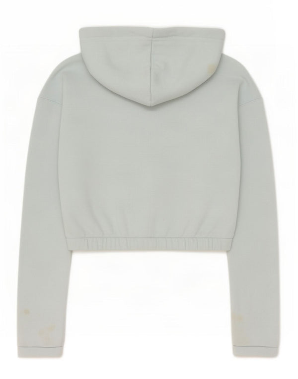 Adidas Womens Crop Graphic Hoodie Jumper UK 6 XS Blue Colourblock Bomuld