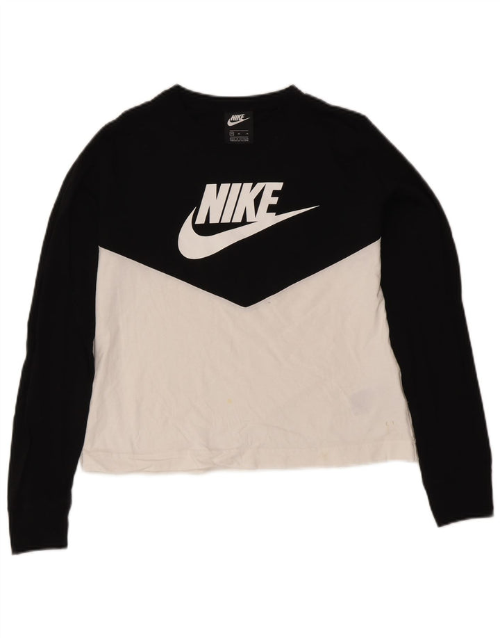 Nike Dame Grafisk Top Langærmet UK 12 Medium Sort Colourblock Bomuld