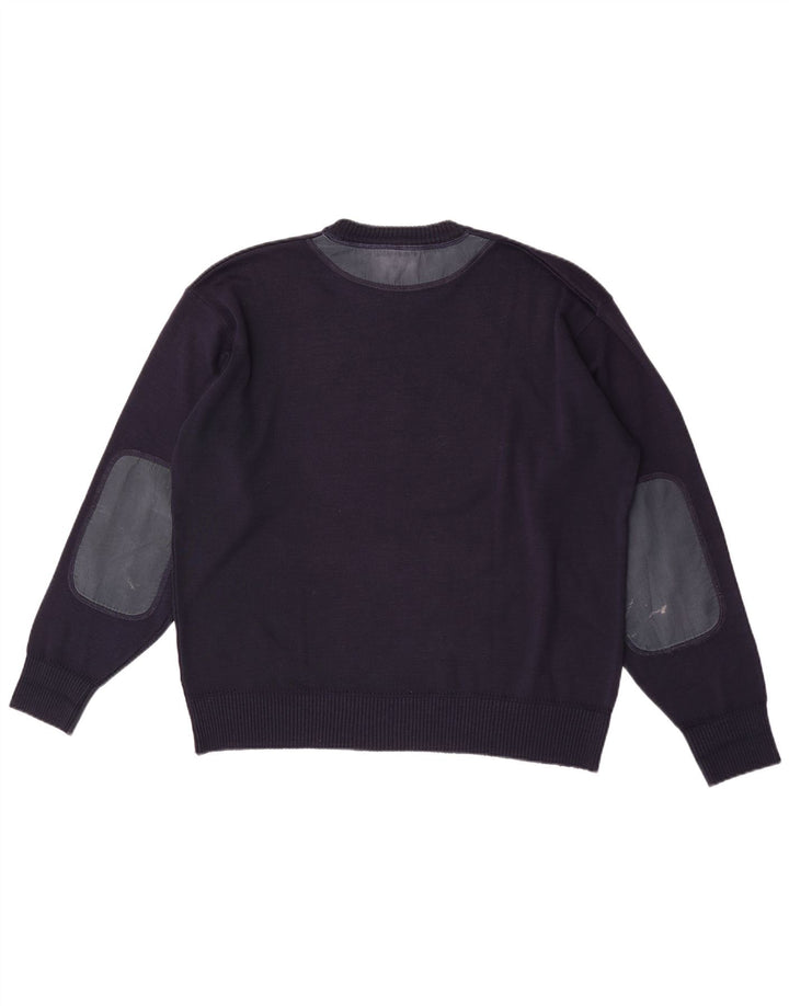 Blå Drake Herre grafisk rund hals sweater stor marineblå
