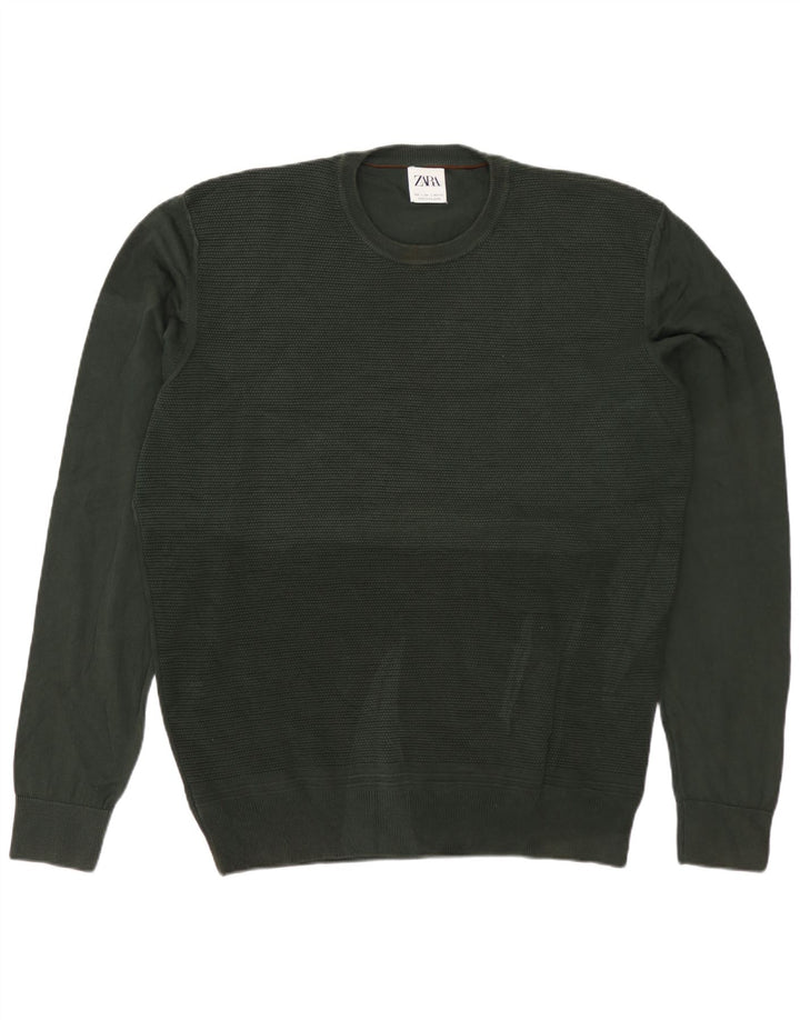 ZARA Herre sweater med rund hals, stor grøn