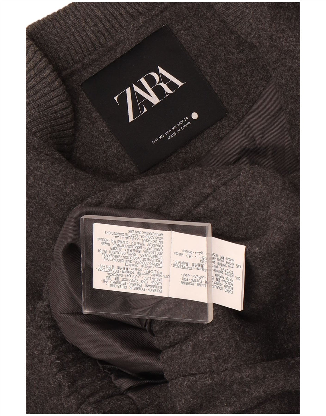 Zara Oversized bomberjakke til kvinder UK 6 2XS Grå polyester