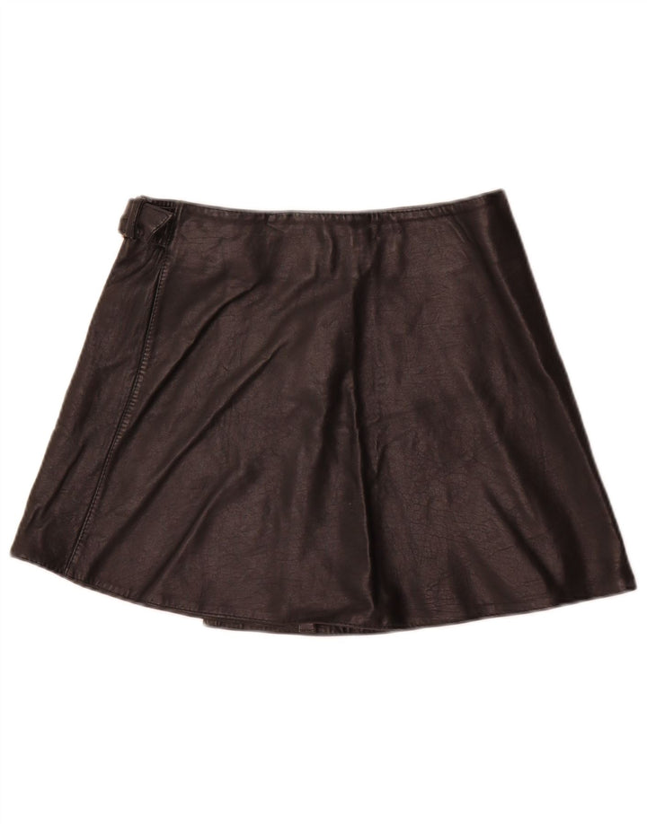 Venligst Dame Mini Læder Nederdel W28 Medium Sort