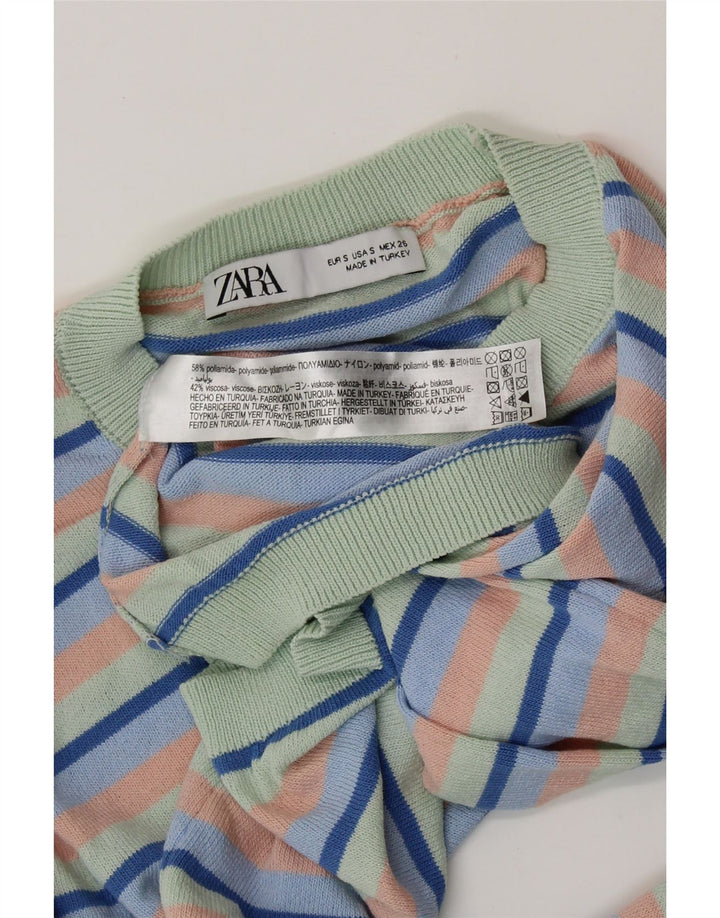 ZARA Womens Crop Crew Neck Jumper Sweater UK 8 Small Multicolored Striped