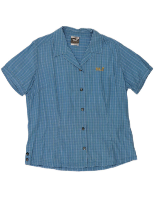 Jack Wolfskin kortærmet skjorte til kvinder UK 14/16 Large Blue Check Lyocell