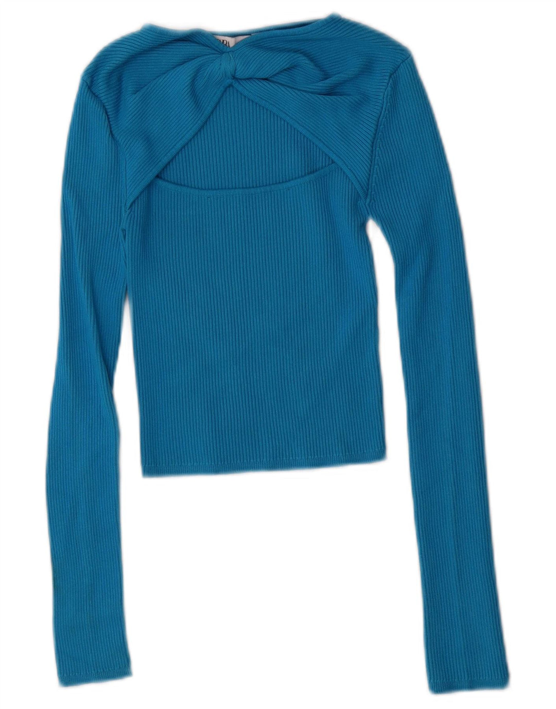 ZARA Womens Crop Top Long Sleeve UK 4 XS Blue Viscose