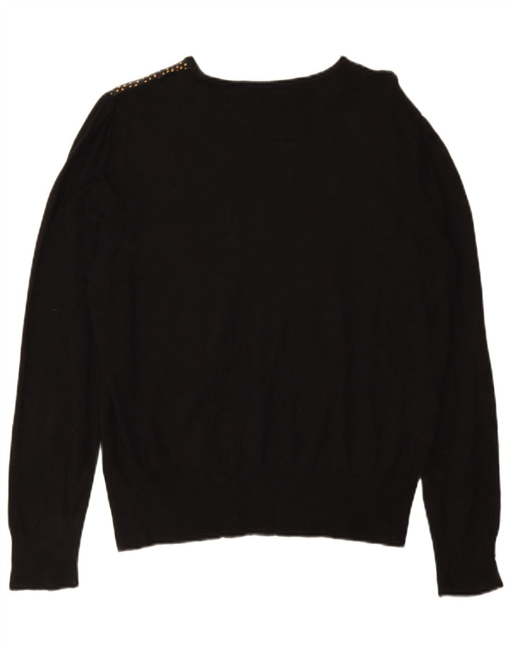 OASIS Womens Crew Neck Jumper Sweater UK 16 Large Black Spotted Viscose