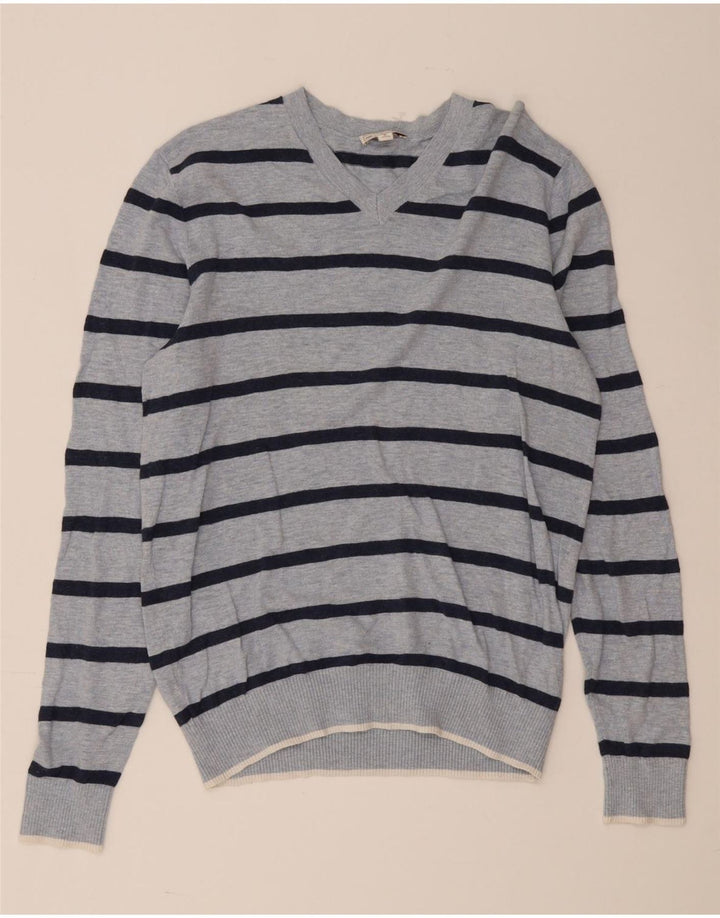 Gap Herre V-hals sweater Medium blå stribet bomuld