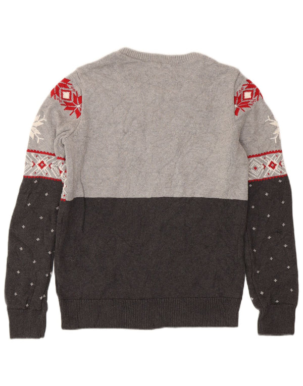 Chaps Herre Boat Neck Jumper Sweater Small Grey Fair Isle Bomuld