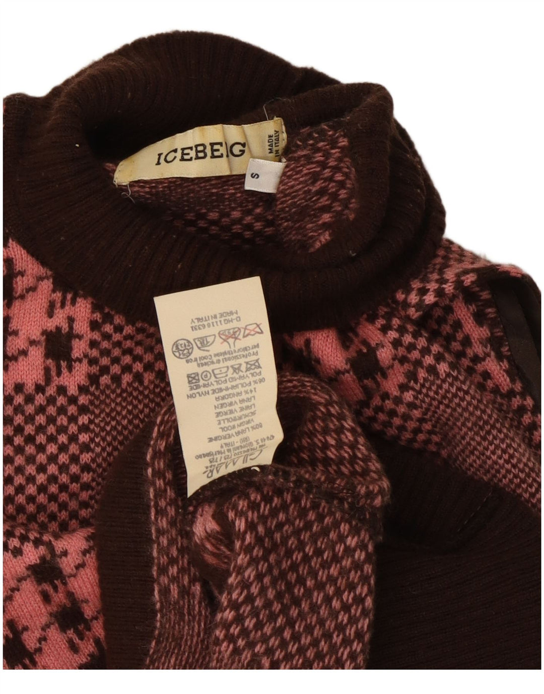 Iceberg Dame Vest Tank Top UK 10 Small Burgundy Houndstooth Wool