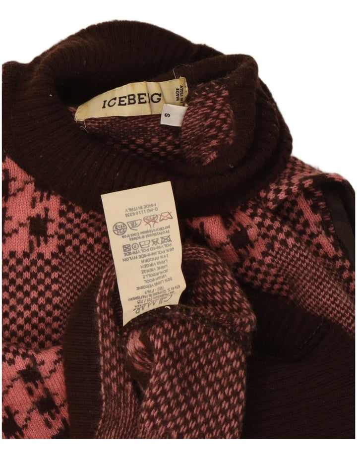 Iceberg Dame Vest Tank Top UK 10 Small Burgundy Houndstooth Wool