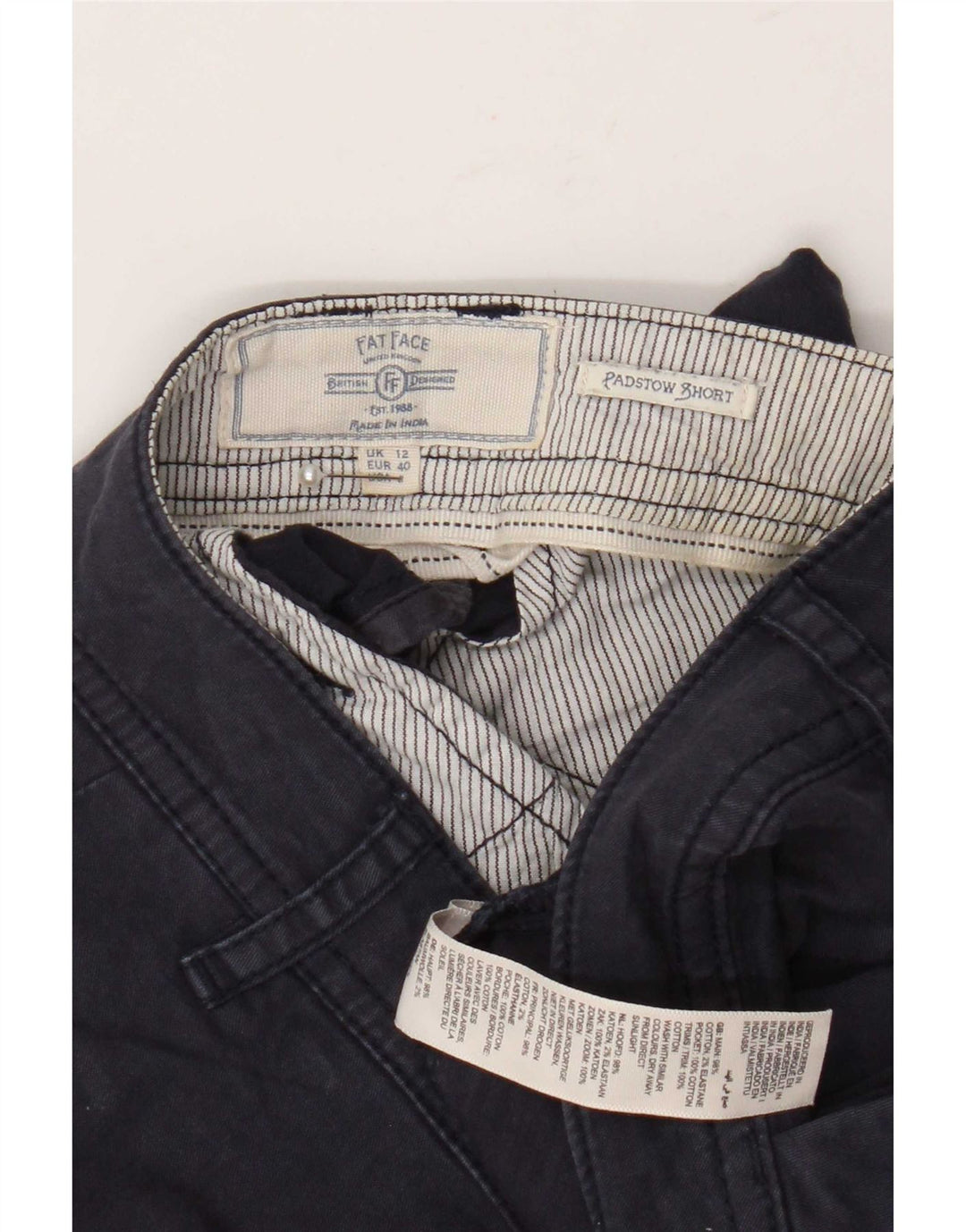 Fat Face Dame Padstow Regular Chino Shorts UK 12 Medium W32 L5 Navy Blue