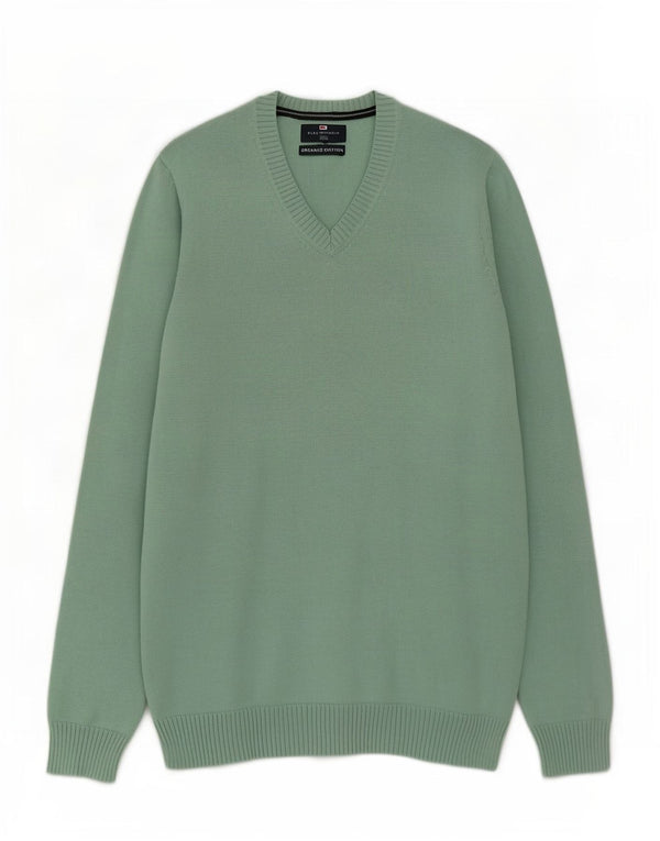 Marks & Spencer Herre Blue Harbor V-hals sweater mellemgrøn bomuld