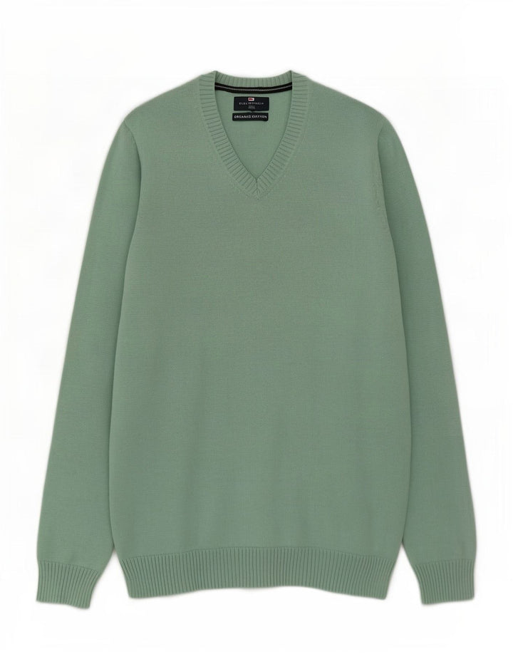 Marks & Spencer Herre Blue Harbor V-hals sweater mellemgrøn bomuld