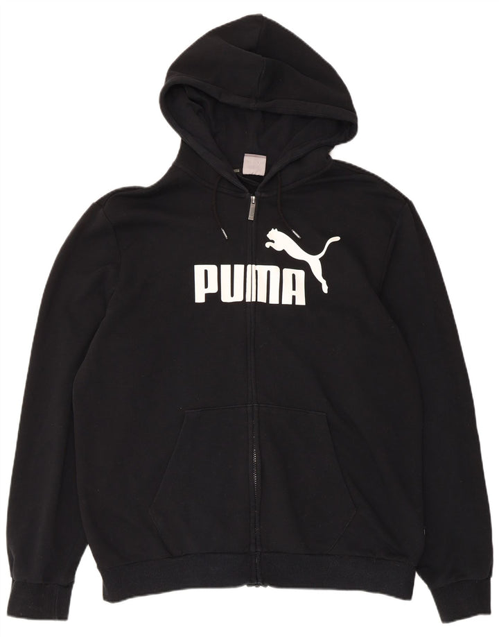 Puma Herre grafisk hættetrøje med lynlås, stor sort bomuld