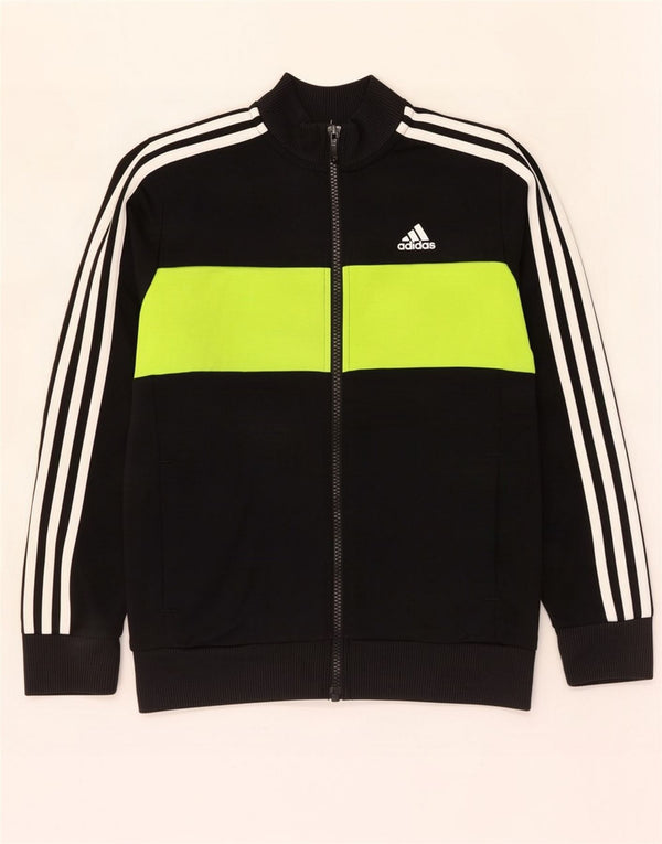 Adidas Boys Tracksuit Top Jacket 10-11 Years Black Colourblock